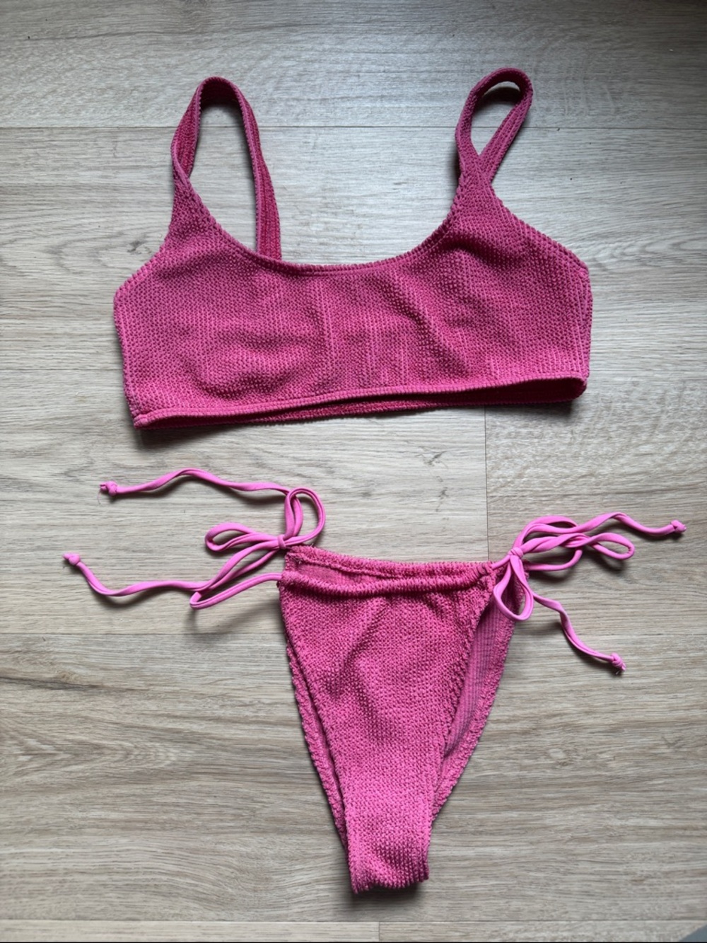 Skatie Textured Pink Tie-Side Bikini Set